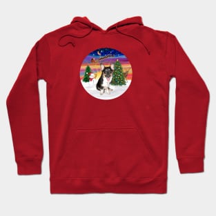 Santa's Sunset Take Off with a Tri Colored Welsh Corgi Puppy Hoodie